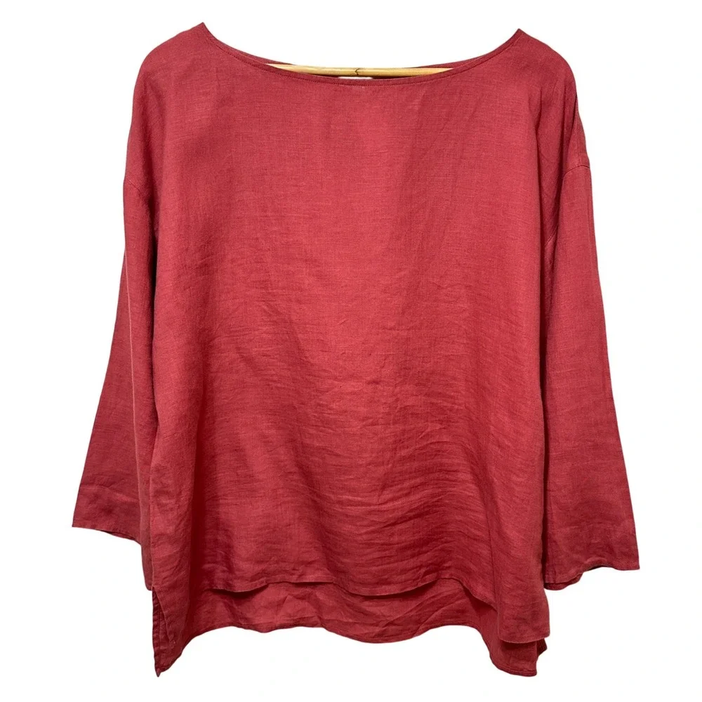 Eileen Fisher Organic Linen Tunic Womens Large Boat Neck Lightweight Lagenlook - Picture 1 of 8